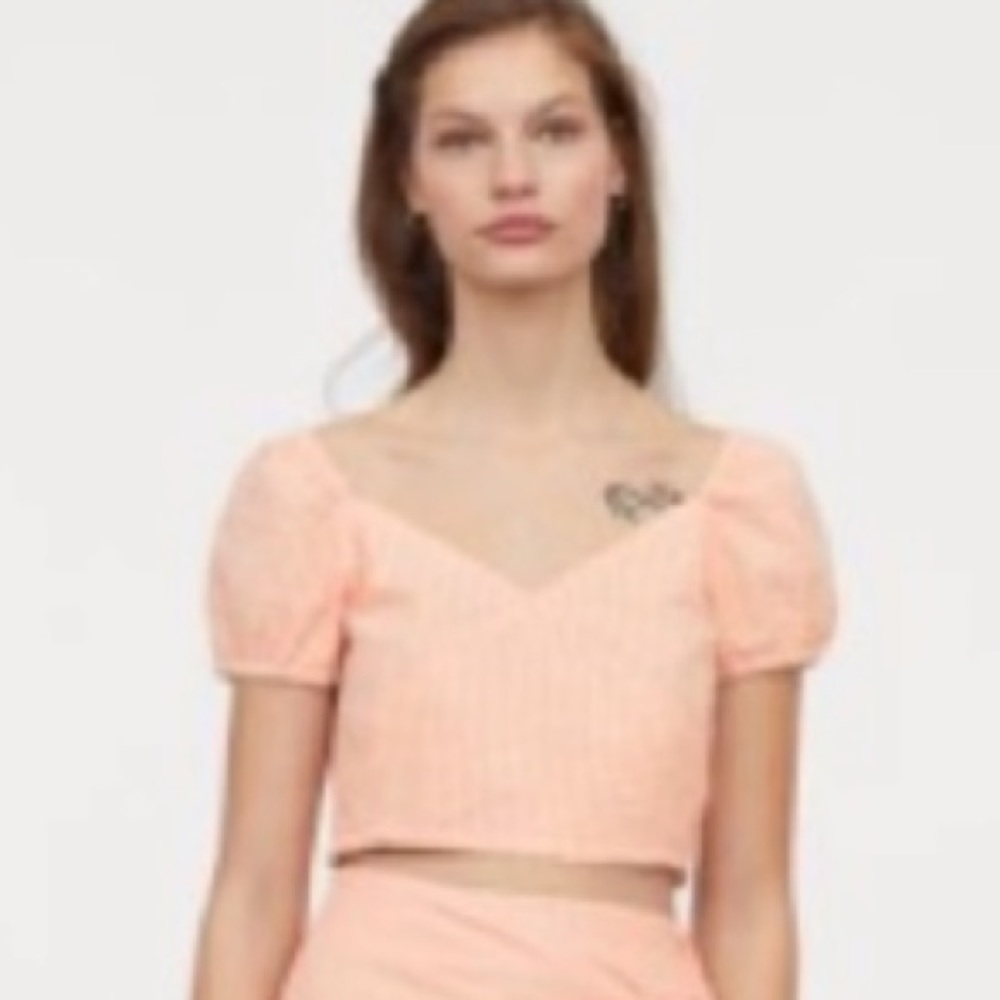 H&M Puff sleeve orange gingham crop top